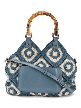 (New) Patricia Nash – Delphi Cotton‎ Crochet & Leather Tote Crossbody (Blue Fog)